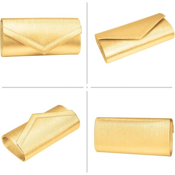 🆕Women Gold PU Leather Evening Handbag, Envelope Clutch Purse w/Chain for Date - Picture 7 of 7